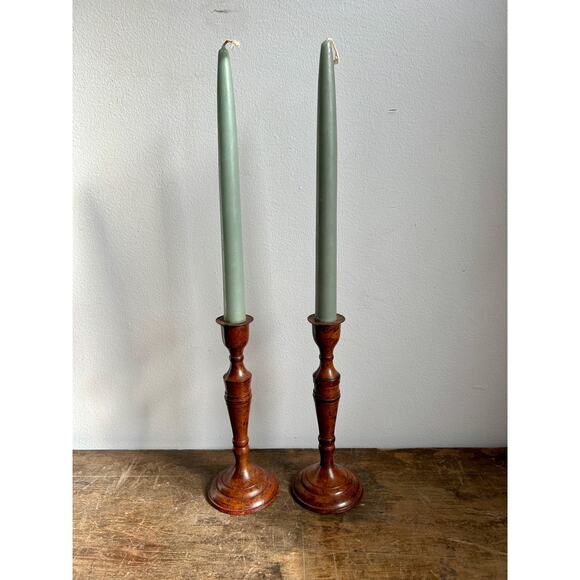 Vintage Pair of Brass Candlesticks with Patina | Vintage Home Decor - Picture 1 of 7